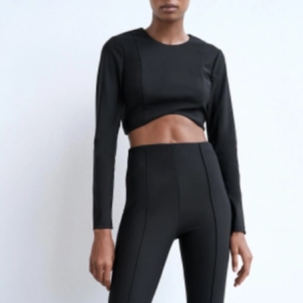 Zara Open Back Long Sleeve Crop Top